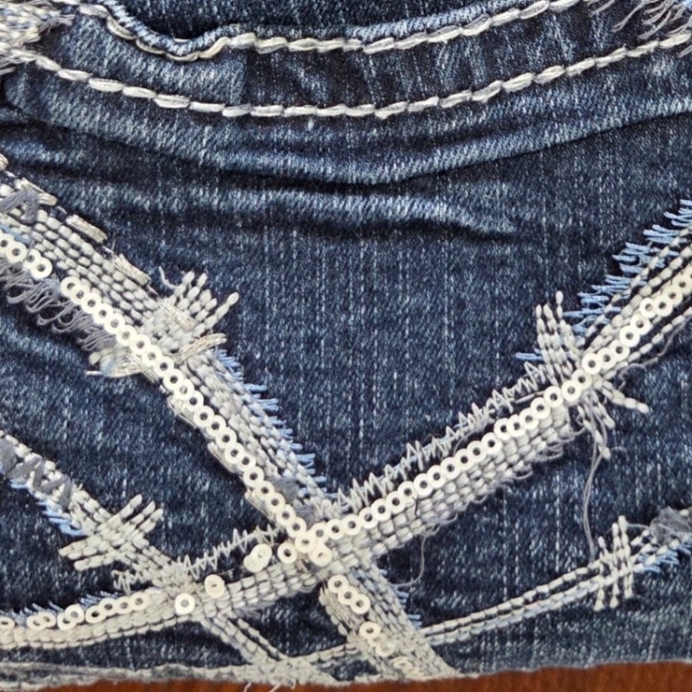 Y2k thick stitch distressed bootcut denim Twentyone Black by Rue21 Juniors 7/8R - Picture 6 of 10